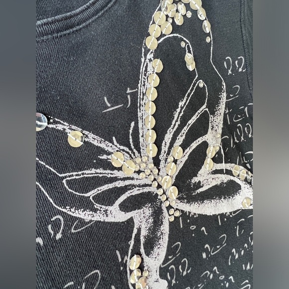 Y2K ESPRIT Womens Black & Silver Sequins Butterfly Fairy Core Goth T-Shirt Small - Picture 6 of 9
